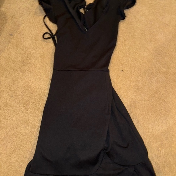 Dresses & Skirts - Black Midi Cocktail dress laced with back v cut neck line short sleeved